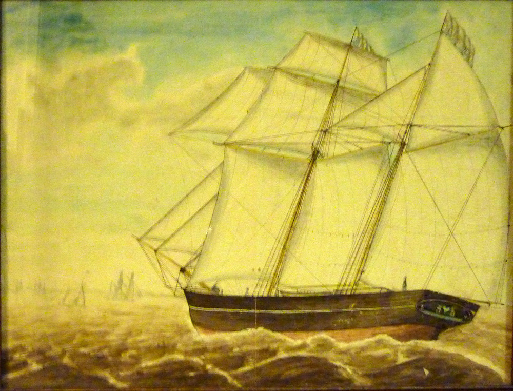 primitieve aquarel van de 2 mast schoener Fenna Hendrika. Dit schip loopt in 1858 van stapel bij de scheepswerf van Halbe Nijhuis te Martenshoek voor de rederij van Heere Hendriks Duit (ook wel Duut genoemd) te Veendam. In 1869 verkoopt hij het schip aan de Winschoter rederij van Isaak Cohen. Het schip wordt omgedoopt tot Isaak Cohen, maar duit blijft Kapitein. Uit het bericht in de Nieuwe Veendammer courant blijkt dat het schip in 1872 verloren gaat. De Winschoter kof Isaak Cohen kapt Duit van Sint Petersburg komende, is volgens particulier berigt van Veendam, na in de Oostzee op een anker te hebben gestooten, gezonken, doch het volk gered. Nieuwe Veendammer Courant 22-6-1872.